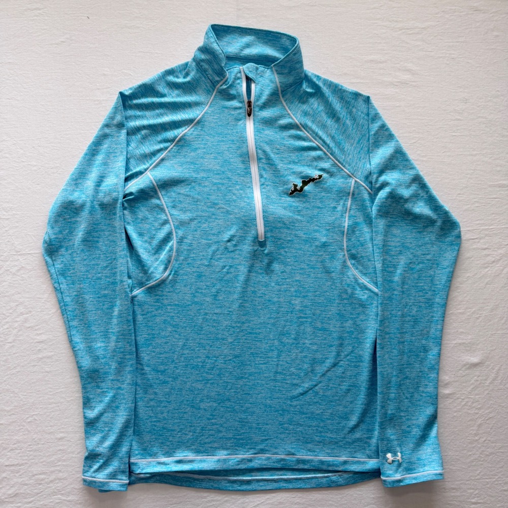 Under Armour HeatGear Womens M Quarter Zip Turquoise Heather Pullover Chest Logo